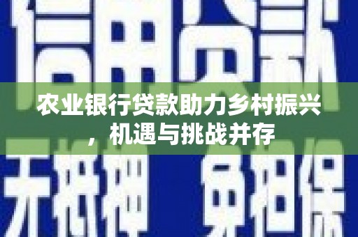 秦安农业银行贷款助力乡村振兴，机遇与挑战并存